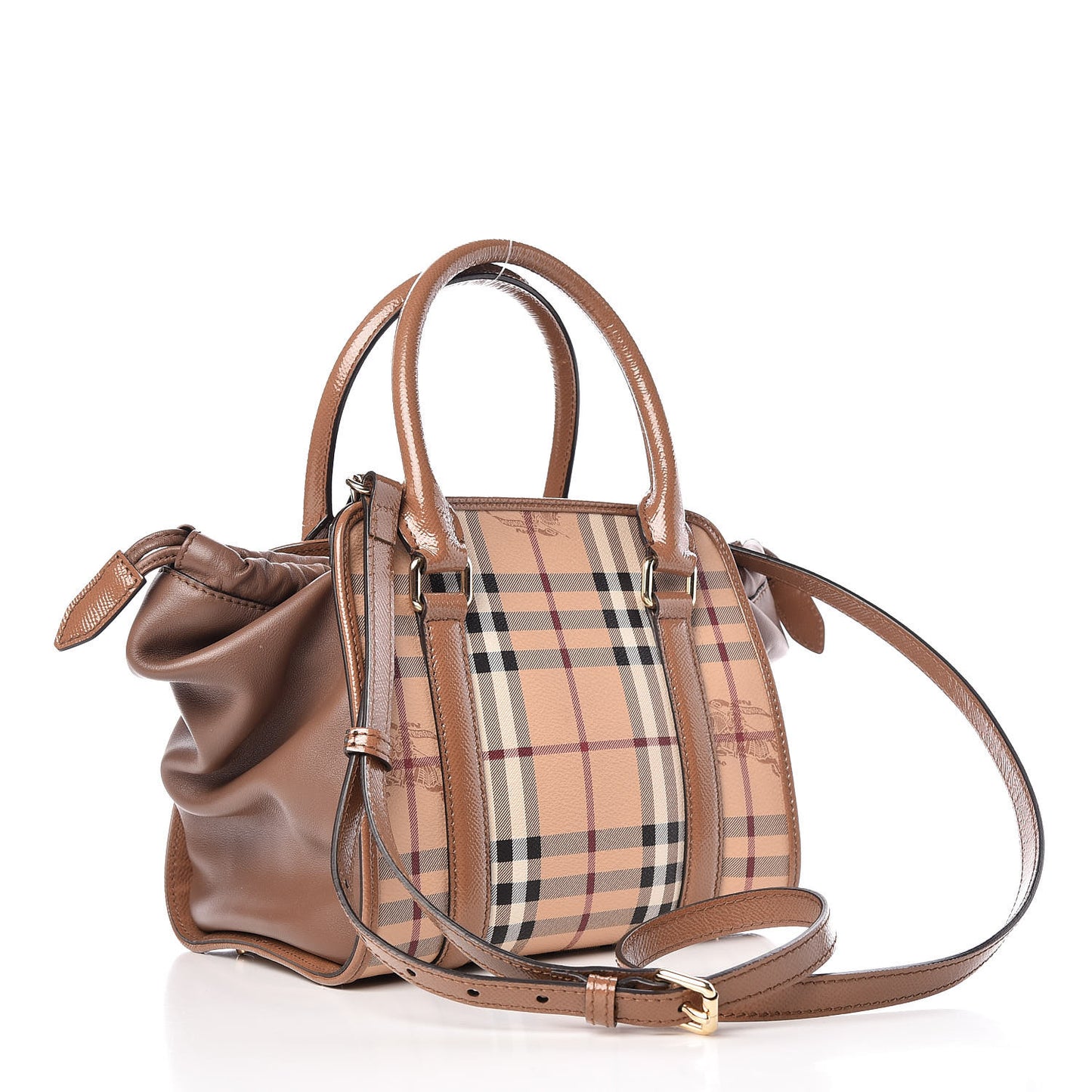 Patent Haymarket Check Small Dinton Tote Mid Camel