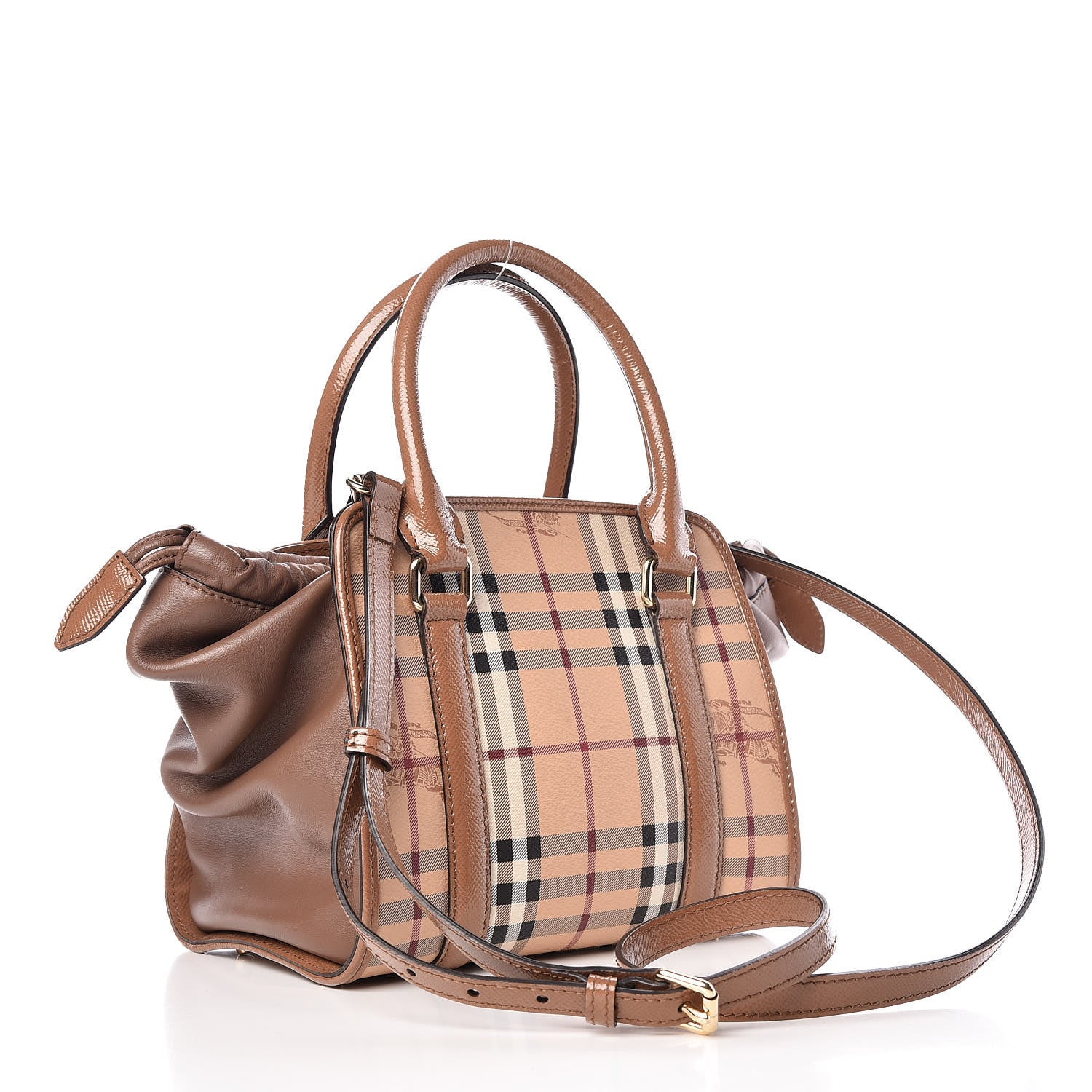 Burberry Patent Haymarket Check Small Dinton Tote Mid Camel 4 of 12