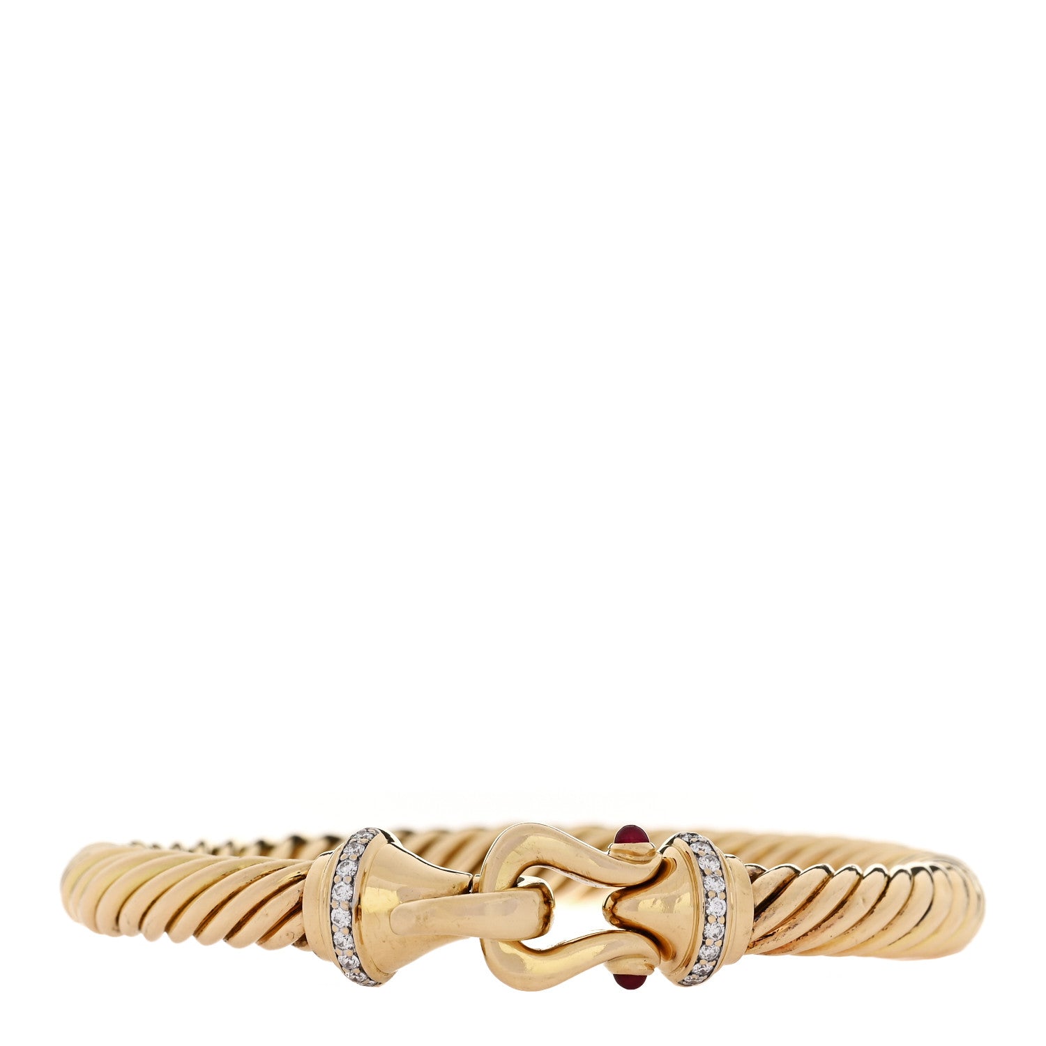 David Yurman 18K Yellow Gold Diamond Ruby 7mm Buckle Cablespira Bracelet 1 of 3