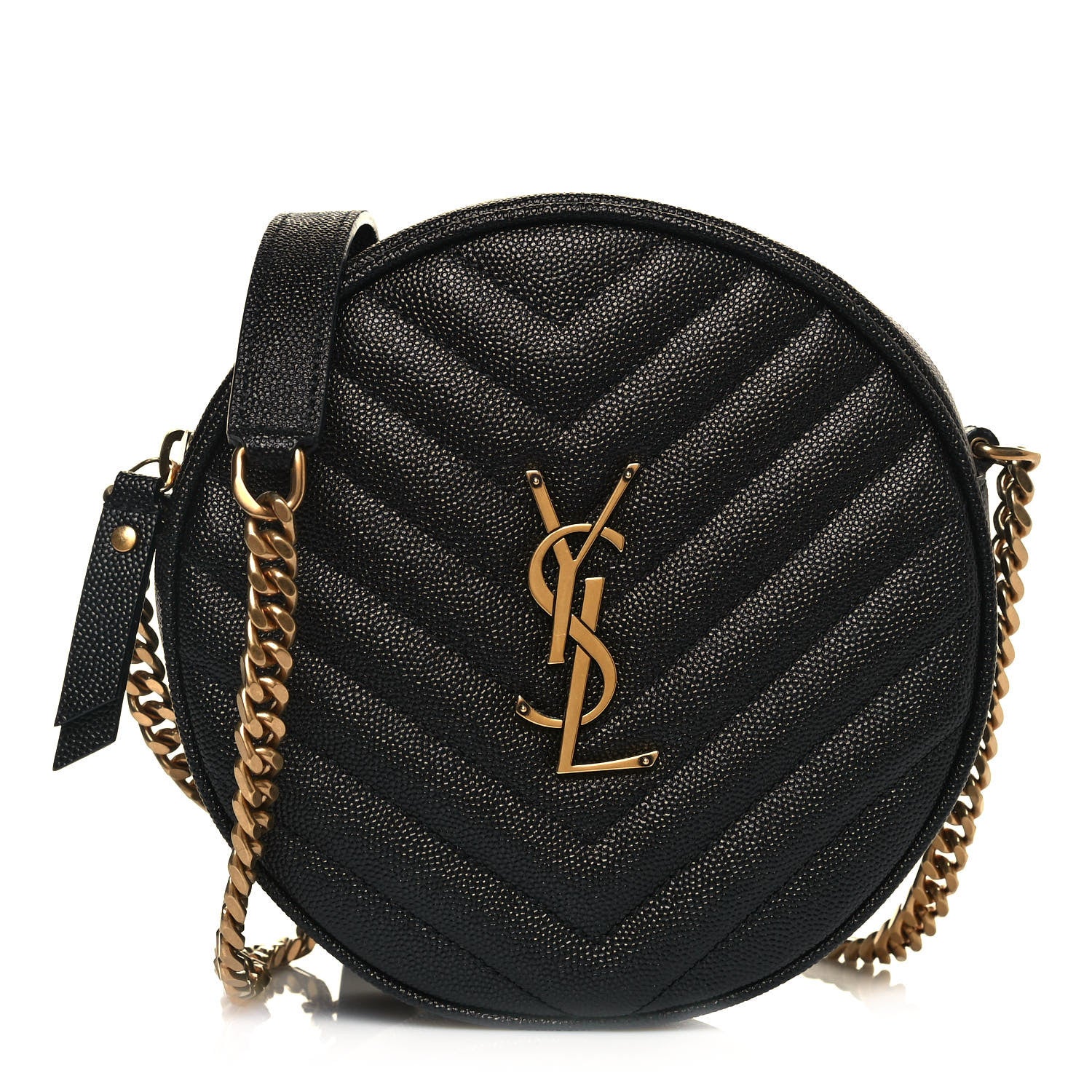 Saint Laurent Grain De Poudre Matelasse Chevron Quilted Round Vinyle Camera Bag Black 1 of 12