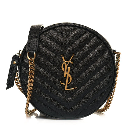 Saint Laurent Grain De Poudre Matelasse Chevron Quilted Round Vinyle Camera Bag Black 1 of 12