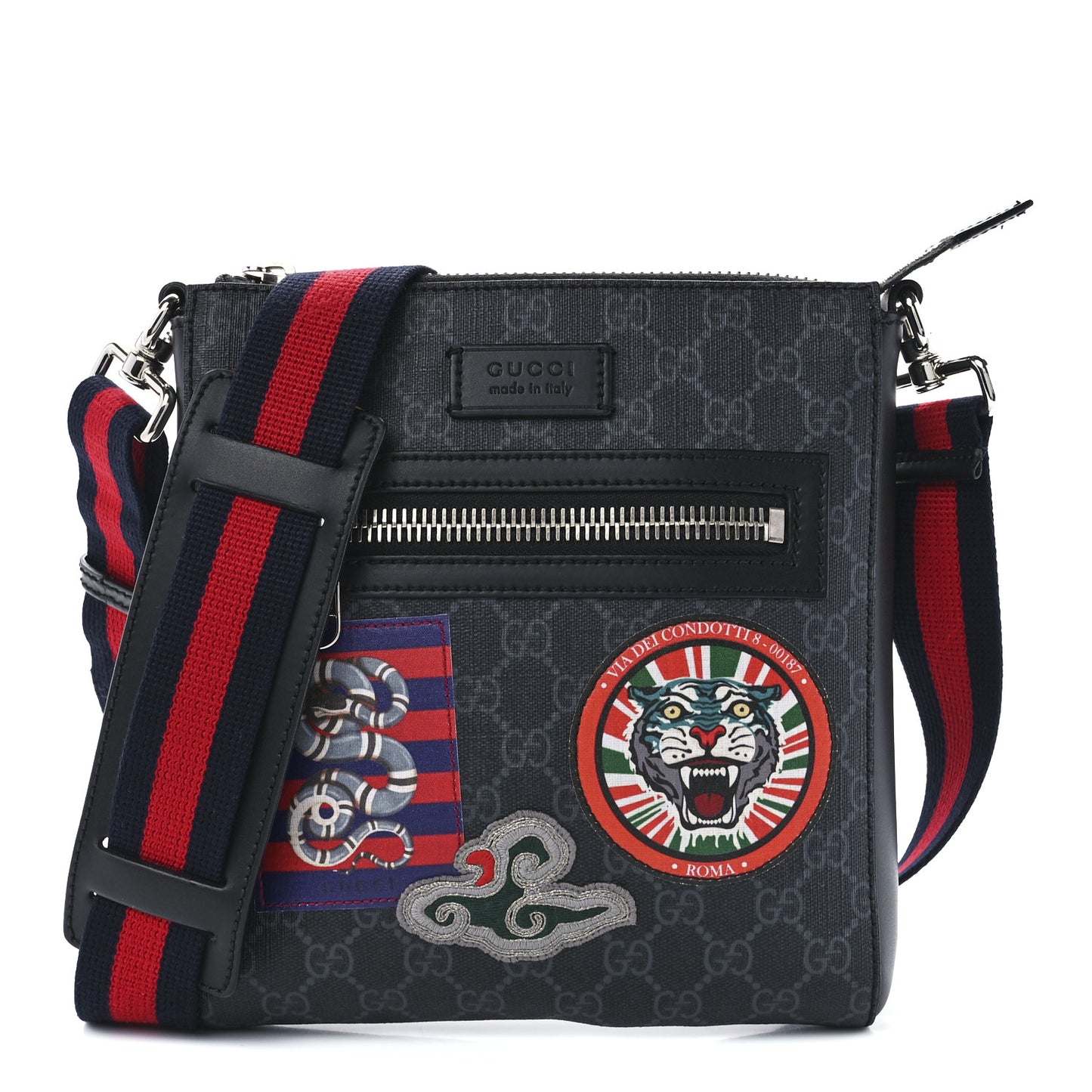 GG Supreme Monogram Night Courrier Flat Messenger Bag Black Multicolor