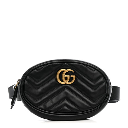 Gucci Calfskin Matelasse GG Marmont Belt Bag 85 34 Black 1 of 11