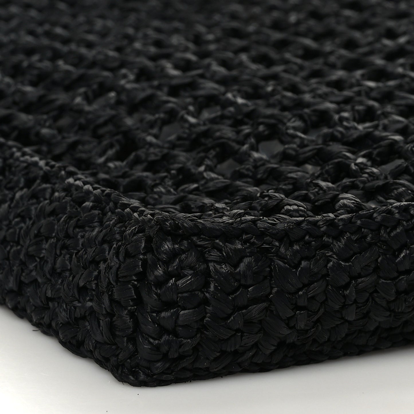 Yarn Raffia Effect Crochet Logo Embroidered Tote Bag Black