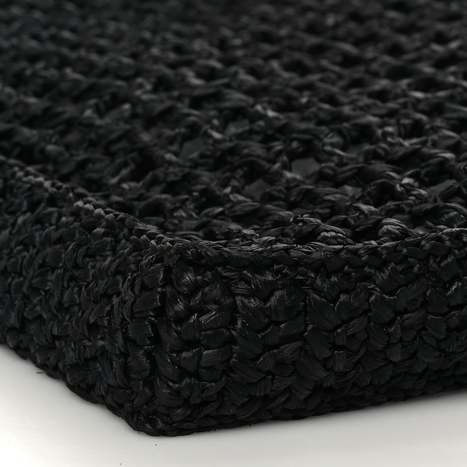 Prada Yarn Raffia Effect Crochet Logo Embroidered Tote Bag Black 7 of 8