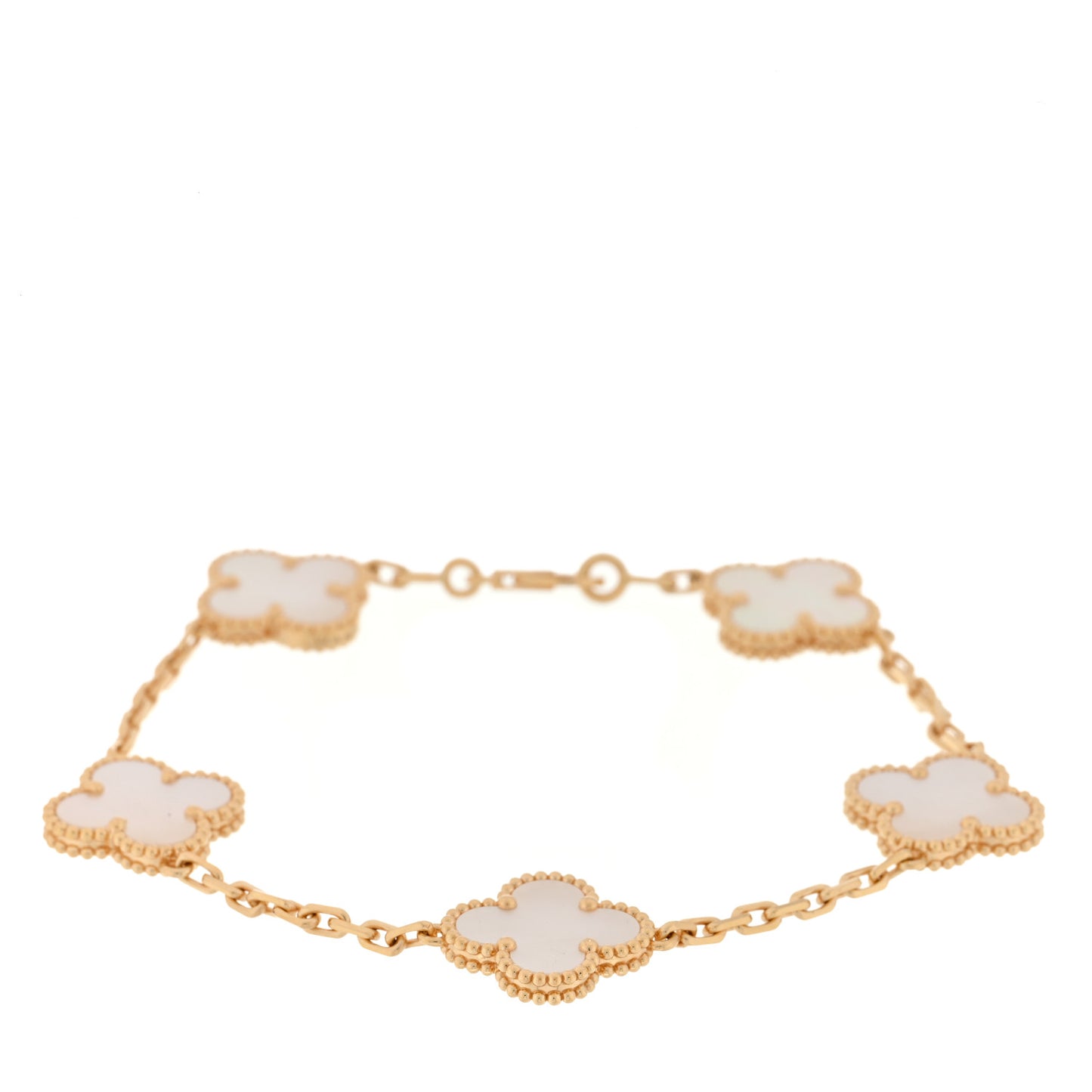 18K Yellow Gold Mother of Pearl 5 Motifs Vintage Alhambra Bracelet