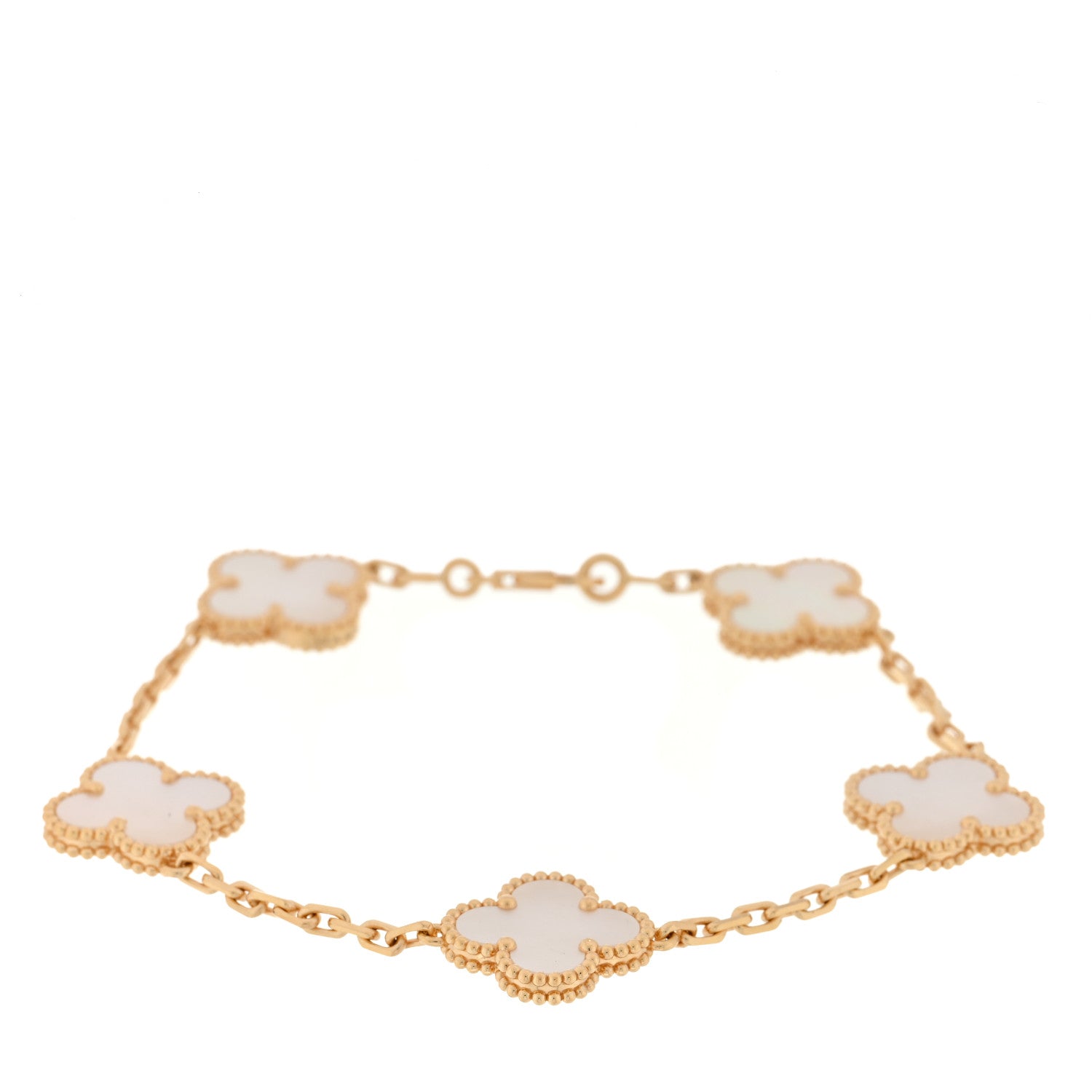 Van Cleef & Arpels 18K Yellow Gold Mother of Pearl 5 Motifs Vintage Alhambra Bracelet 1 of 4