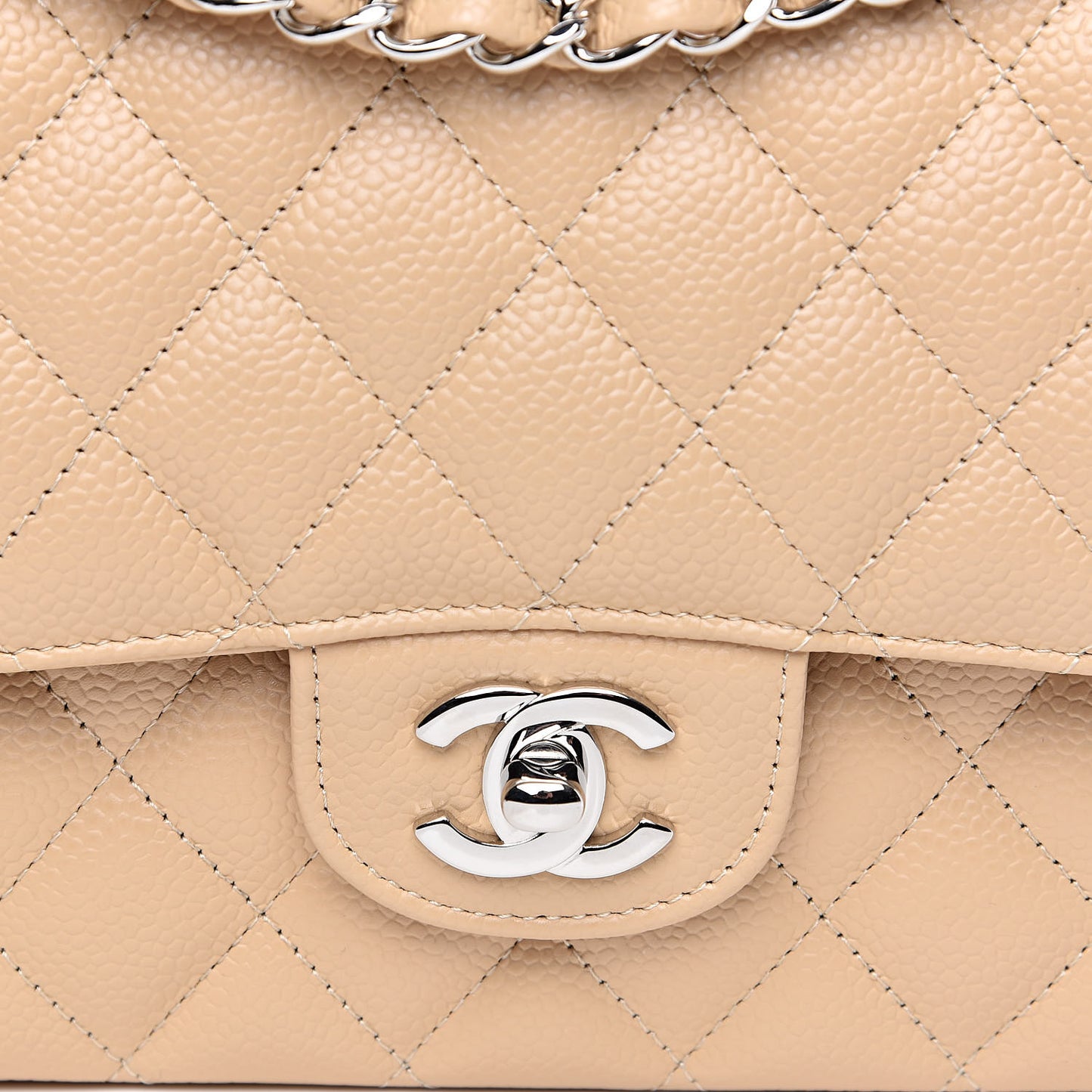Caviar Quilted Medium Double Flap Beige