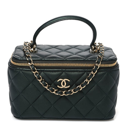 Chanel Iridescent Lambskin Quilted Small Top Handle Vanity Case With Chain Dark Green 1 of 10