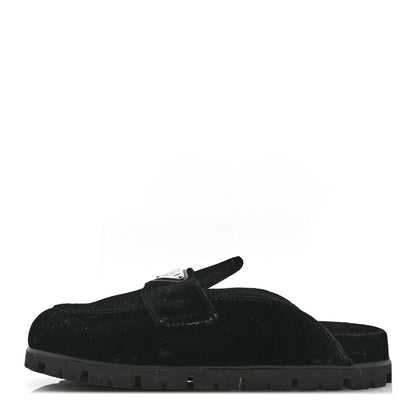 Prada Velluto Triangle 20mm Flat Mules 37.5 Black 1 of 8