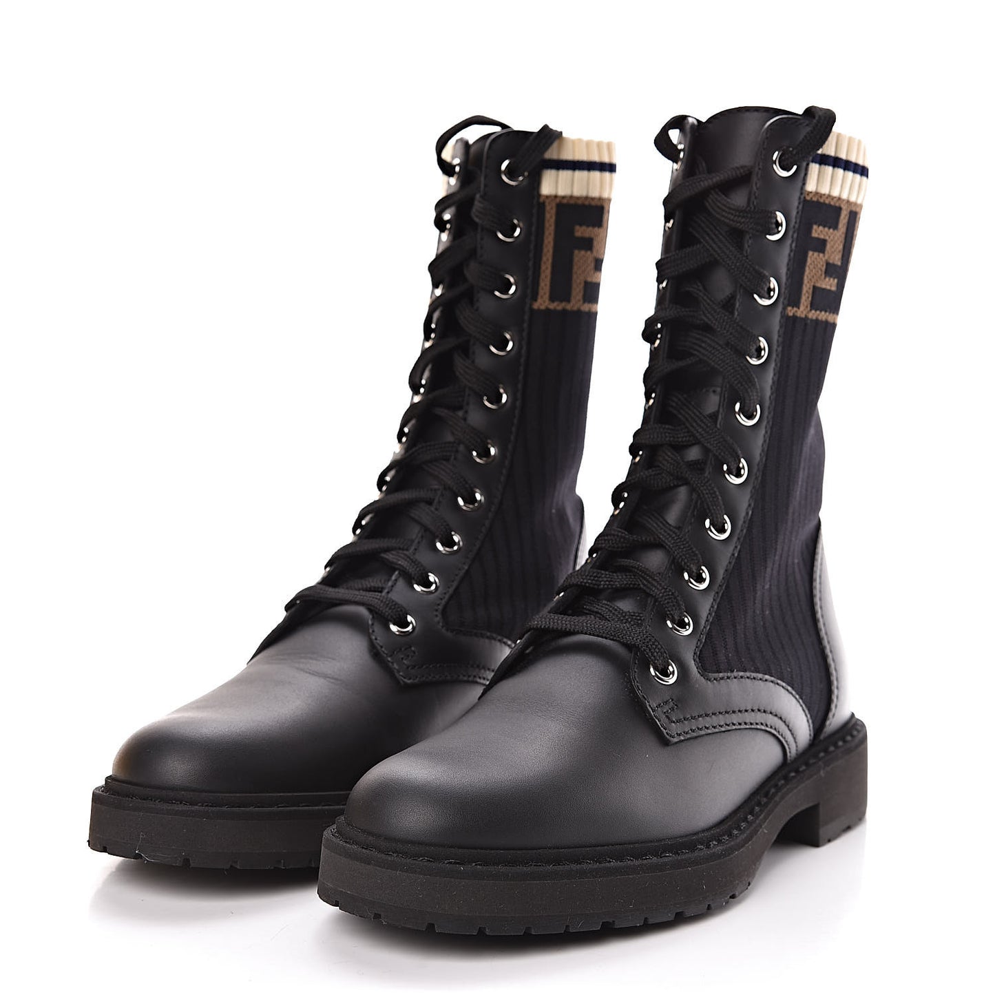 Calfskin Stretch Fabric Rockoko Biker Boots 36 Tobacco Black Marino