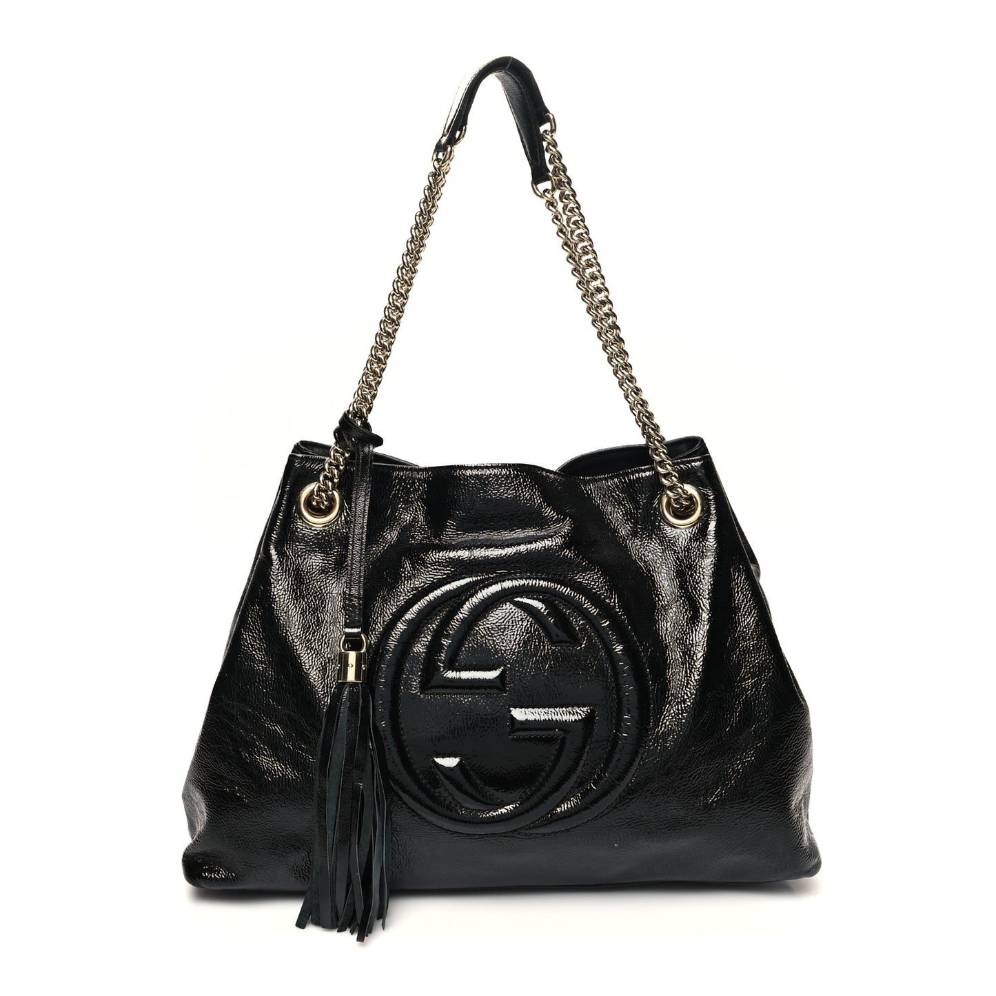 Patent Medium Soho Chain Shoulder Bag Black