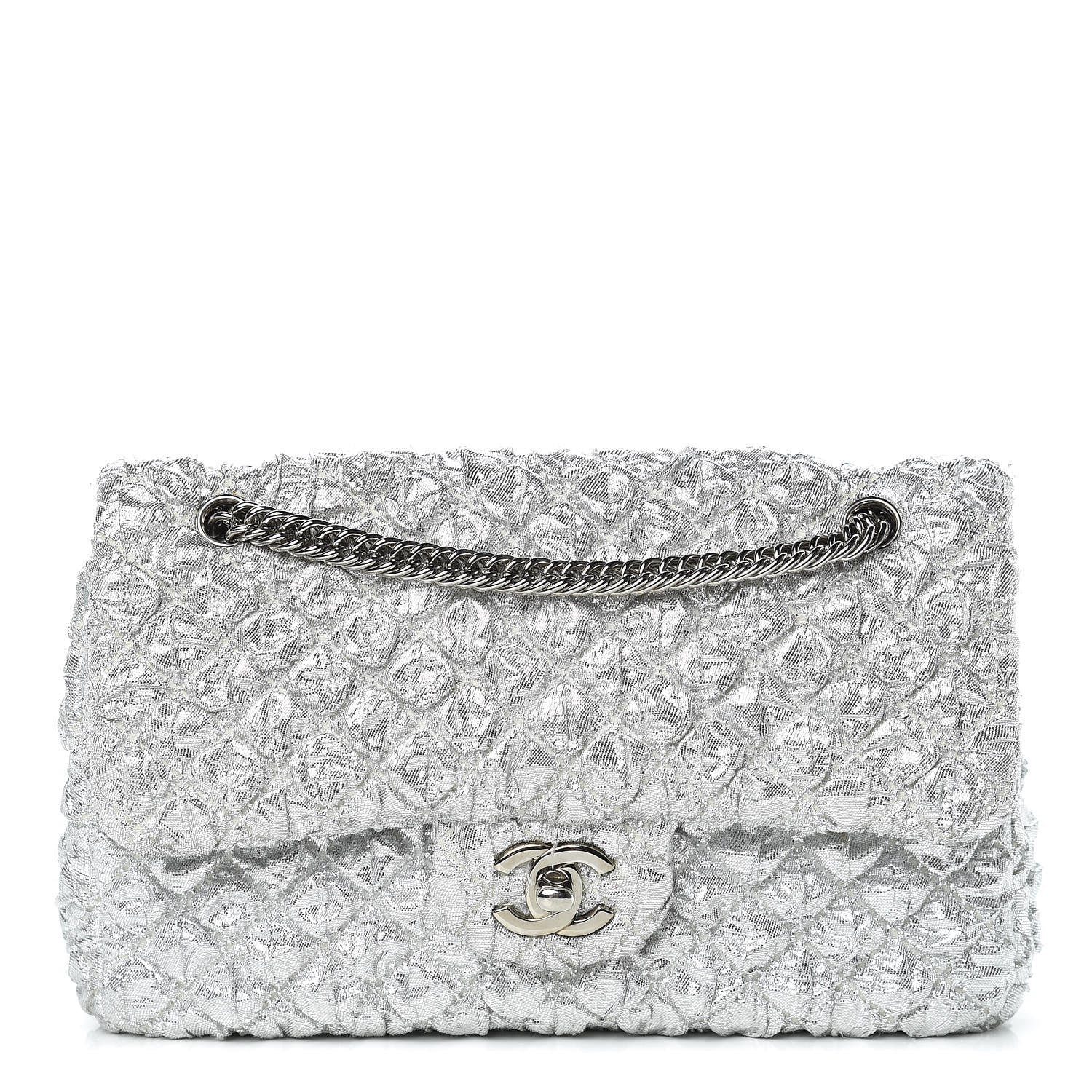 Chanel Metallic Lame Quilted Small Double Flap Silver 1 of 15