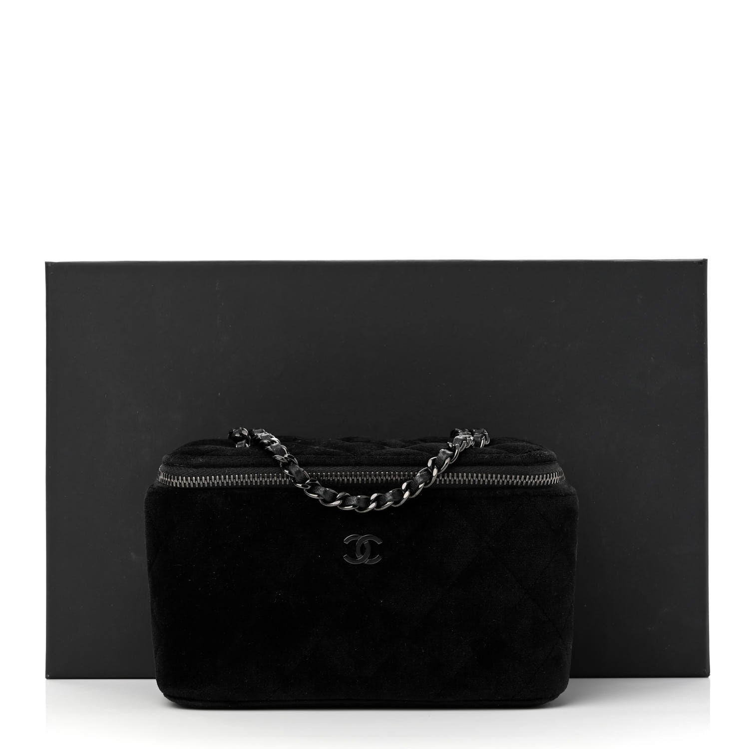 Chanel Velvet Quilted Small Vanity Case With Chain Black 11 of 11