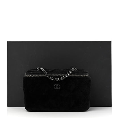 Chanel Velvet Quilted Small Vanity Case With Chain Black 11 of 11