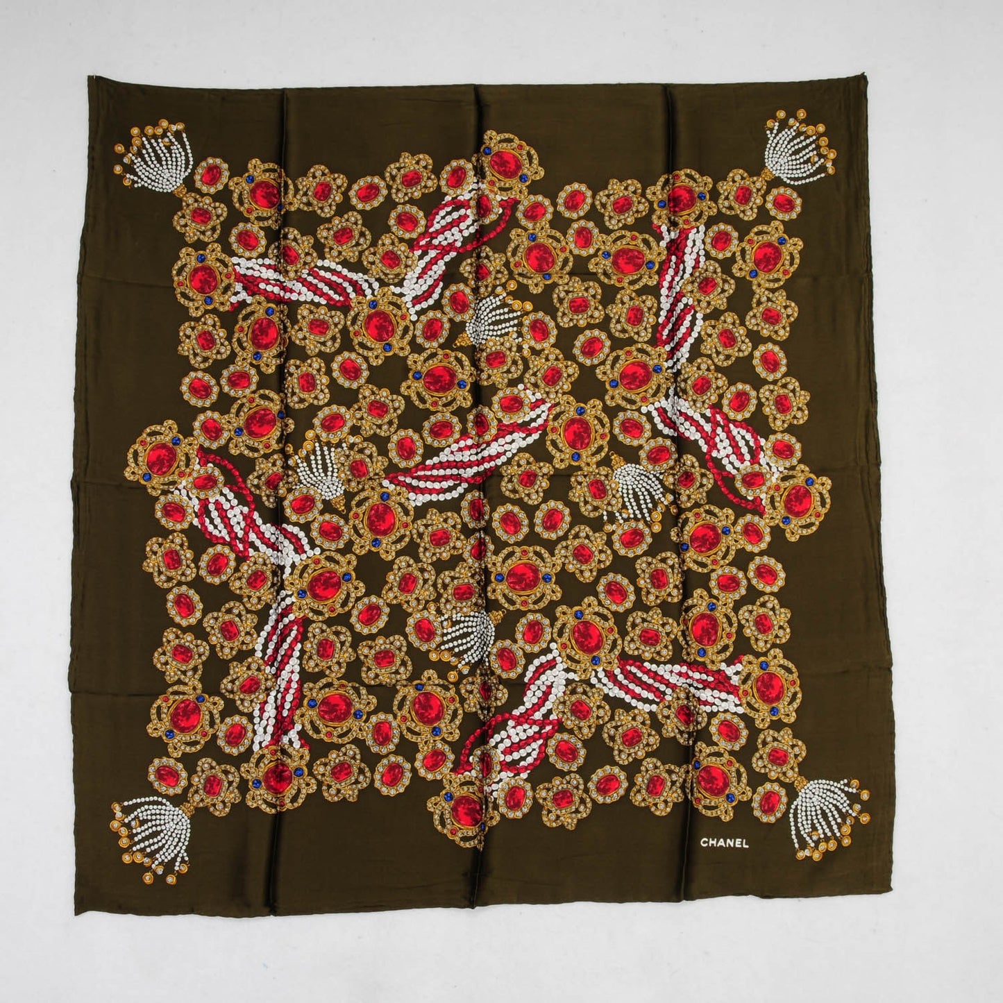 Silk Jewels Printed Square Scarf Red