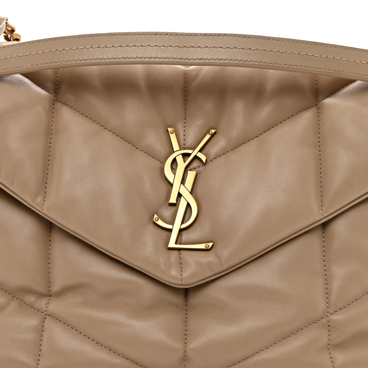 Saint Laurent Lambskin Quilted Medium Loulou Puffer Monogram Chain Satchel Dark Beige 5 of 12