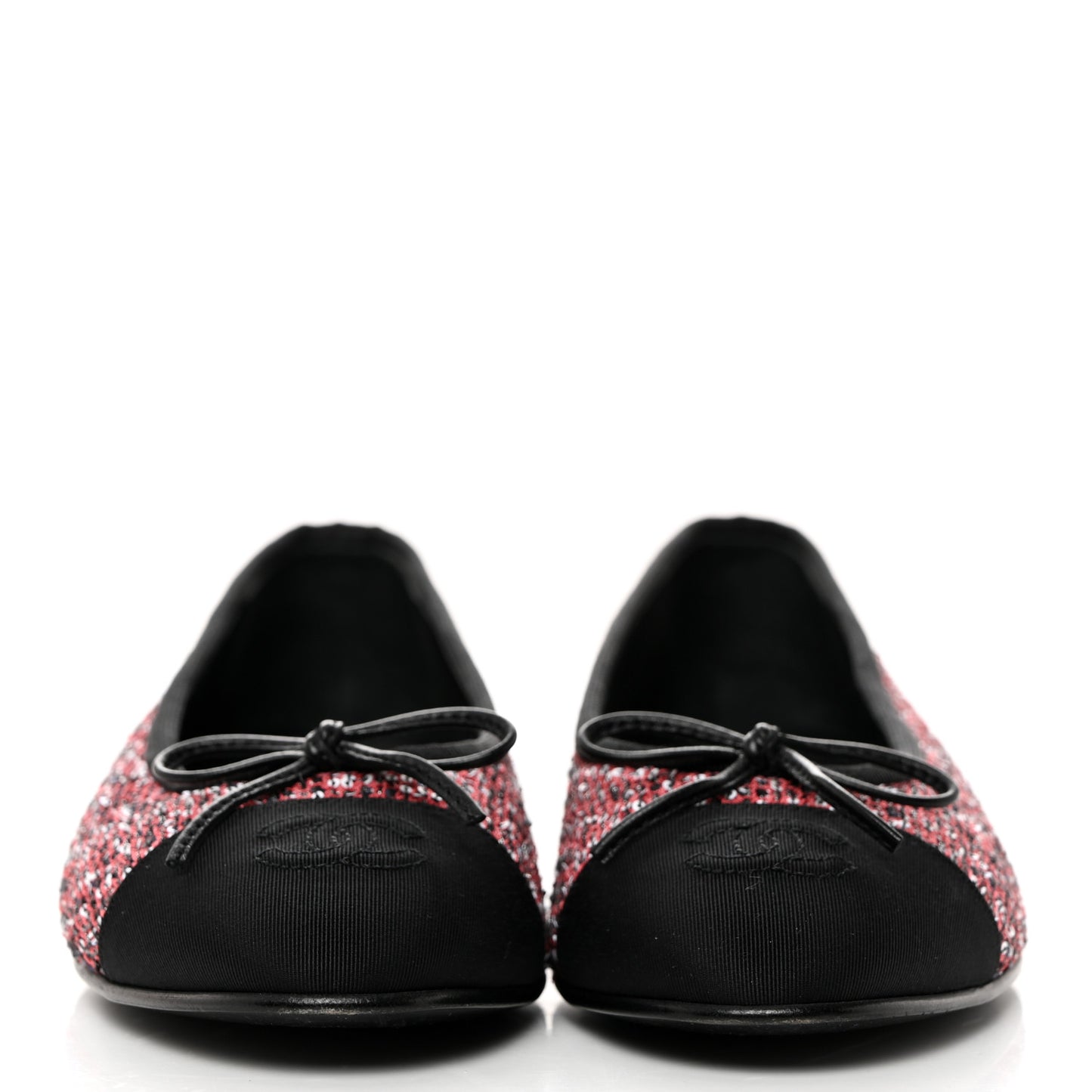 Tweed Grosgrain Sequin Cap Toe Ballerina Flats 38 Black Pink