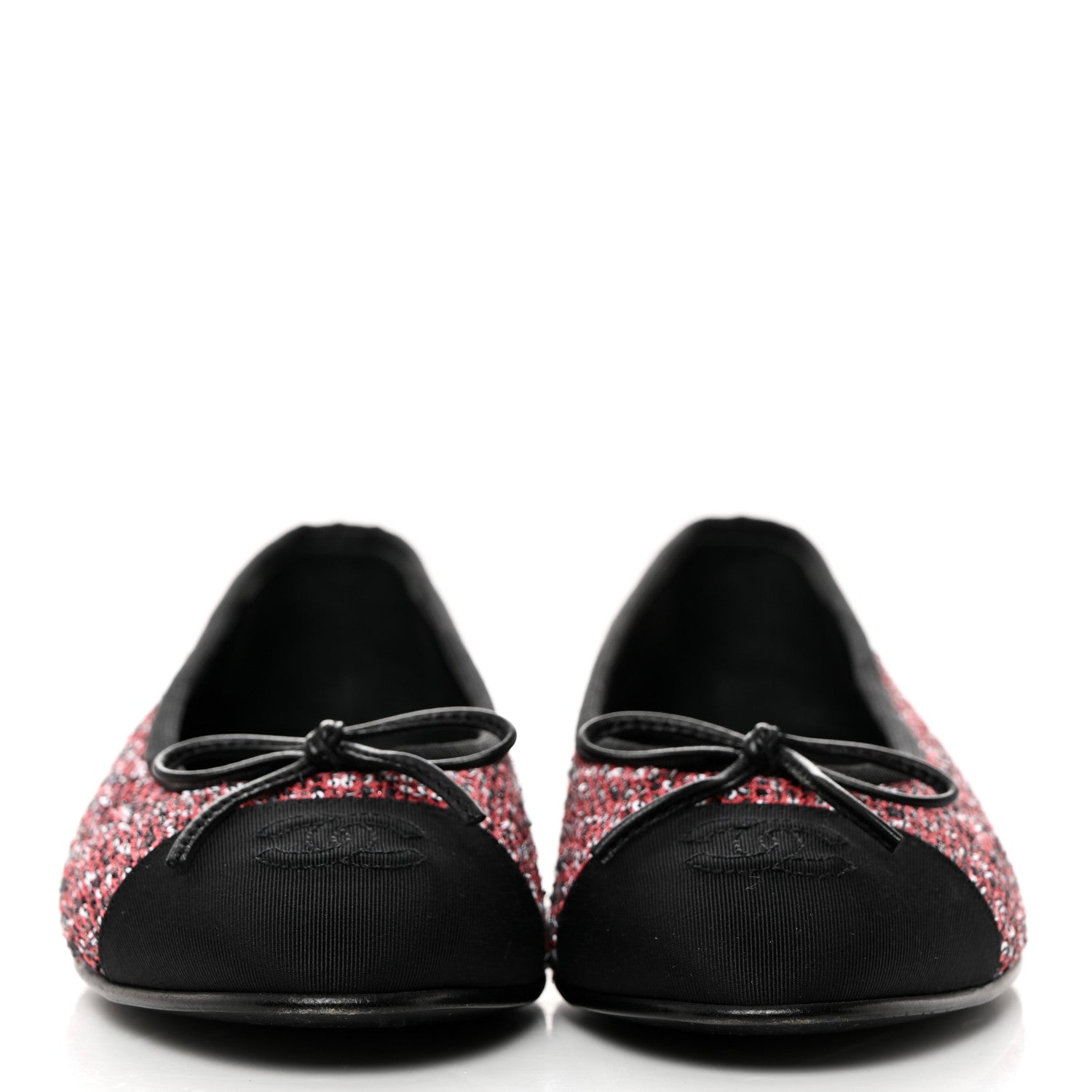 Chanel Tweed Grosgrain Sequin Cap Toe Ballerina Flats 38 Black Pink 2 of 10