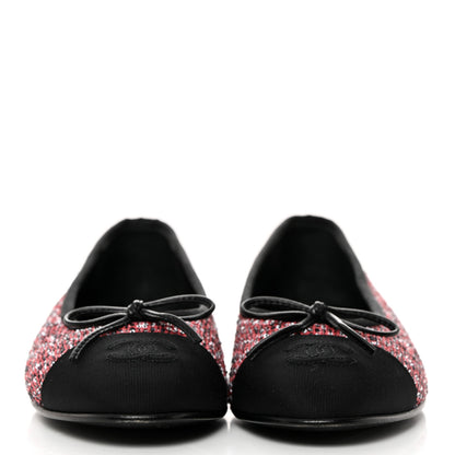 Chanel Tweed Grosgrain Sequin Cap Toe Ballerina Flats 38 Black Pink 2 of 10