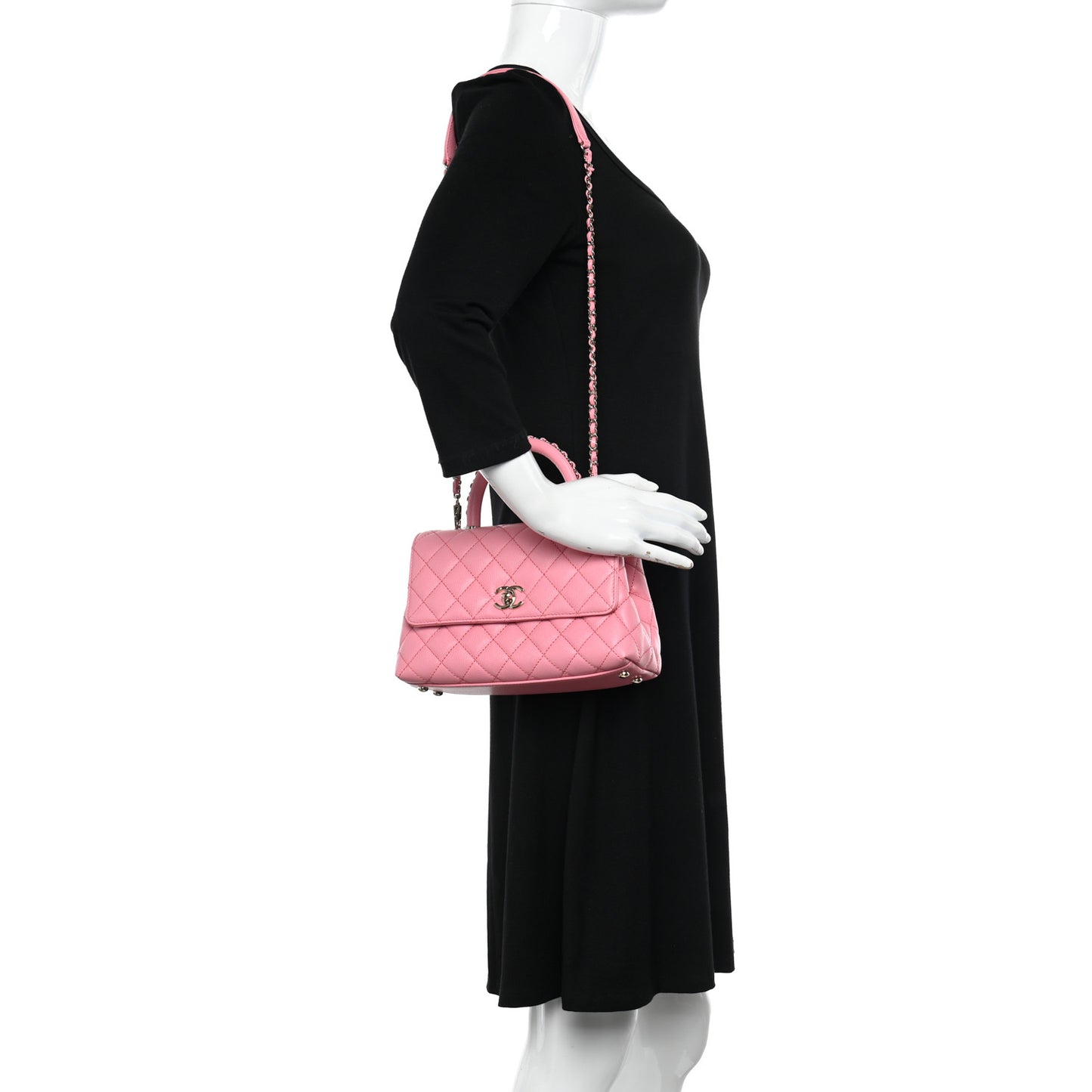 Caviar Quilted Mini Coco Chain Handle Flap Pink