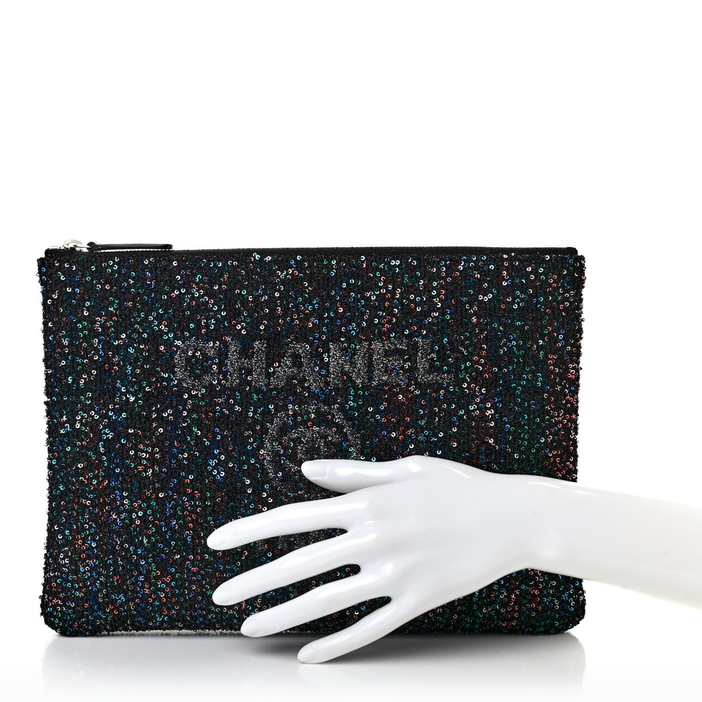Canvas Sequin Medium Deauville Cosmetic Pouch Black