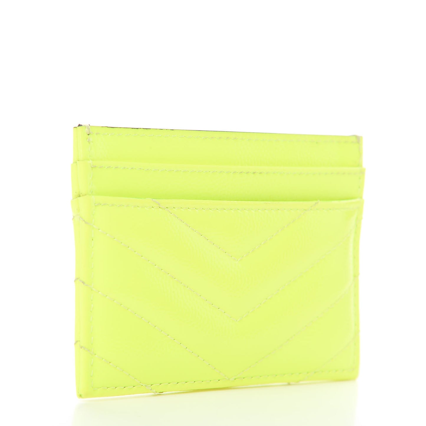 Patent Grain De Poudre Matelasse Chevron Monogram Credit Card Case Neon Yellow