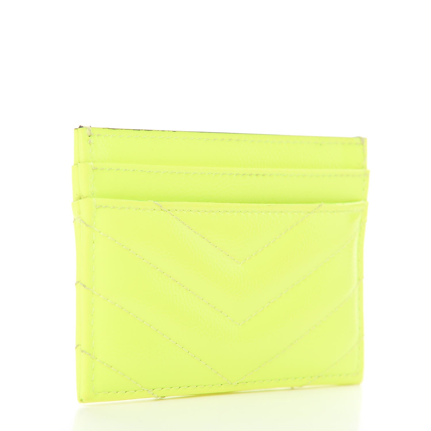 Saint Laurent Patent Grain De Poudre Matelasse Chevron Monogram Credit Card Case Neon Yellow 3 of 7