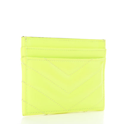 Saint Laurent Patent Grain De Poudre Matelasse Chevron Monogram Credit Card Case Neon Yellow 3 of 7