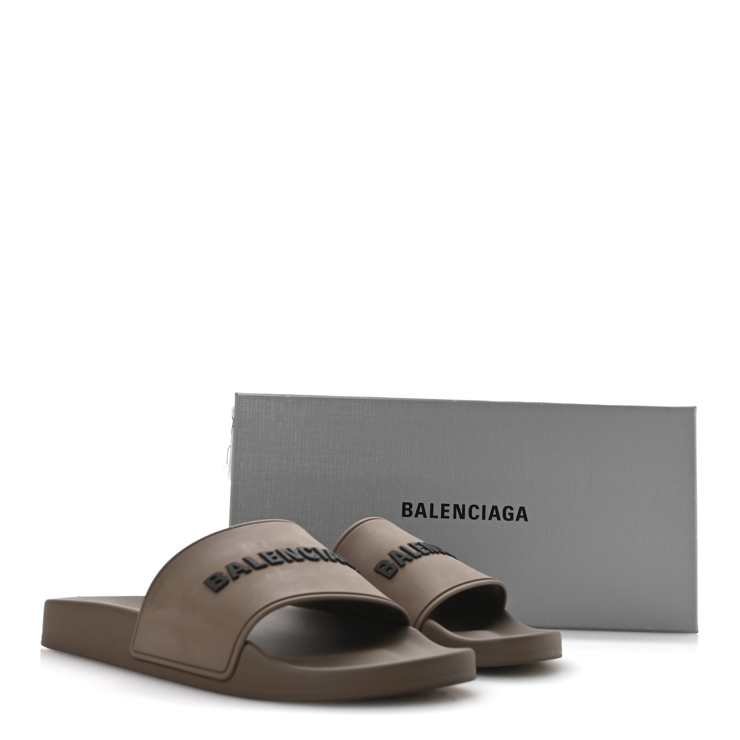 Rubber Logo Mens Pool Slide Sandals 40 Taupe Black