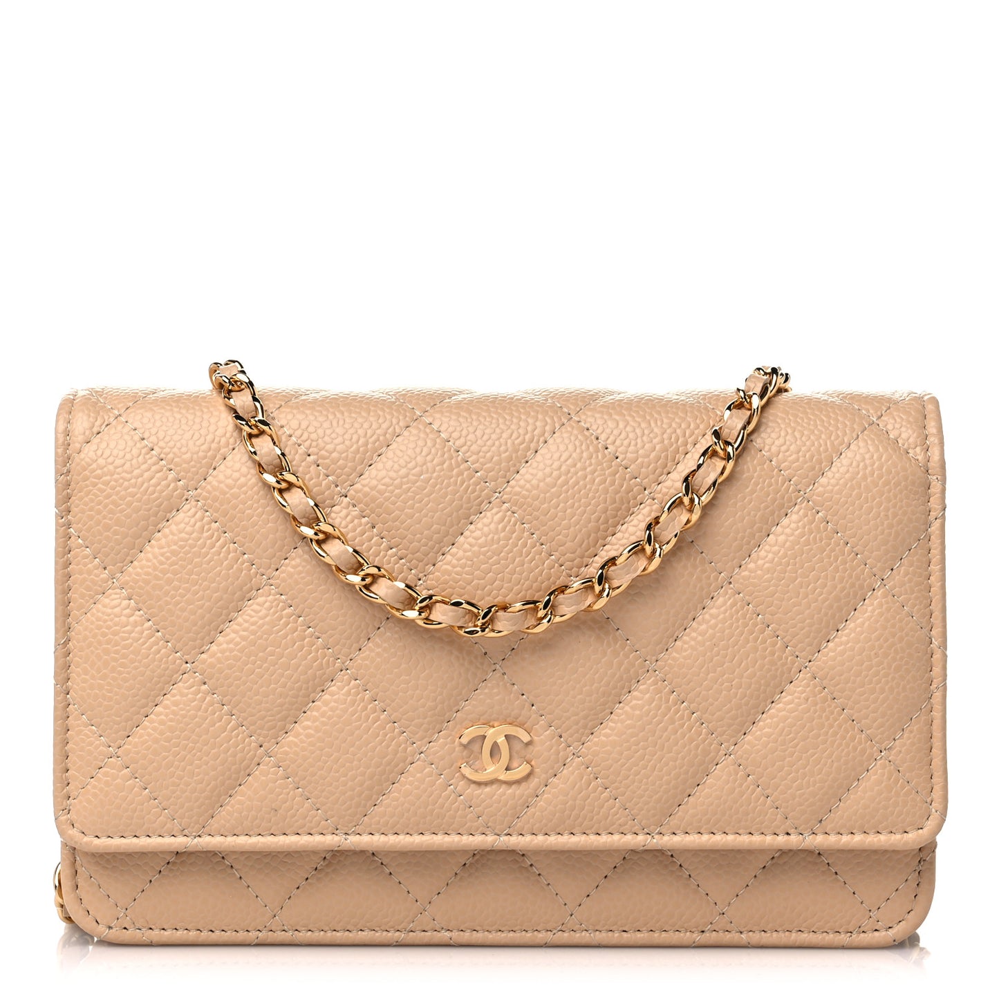 Caviar Quilted Wallet On Chain WOC Beige