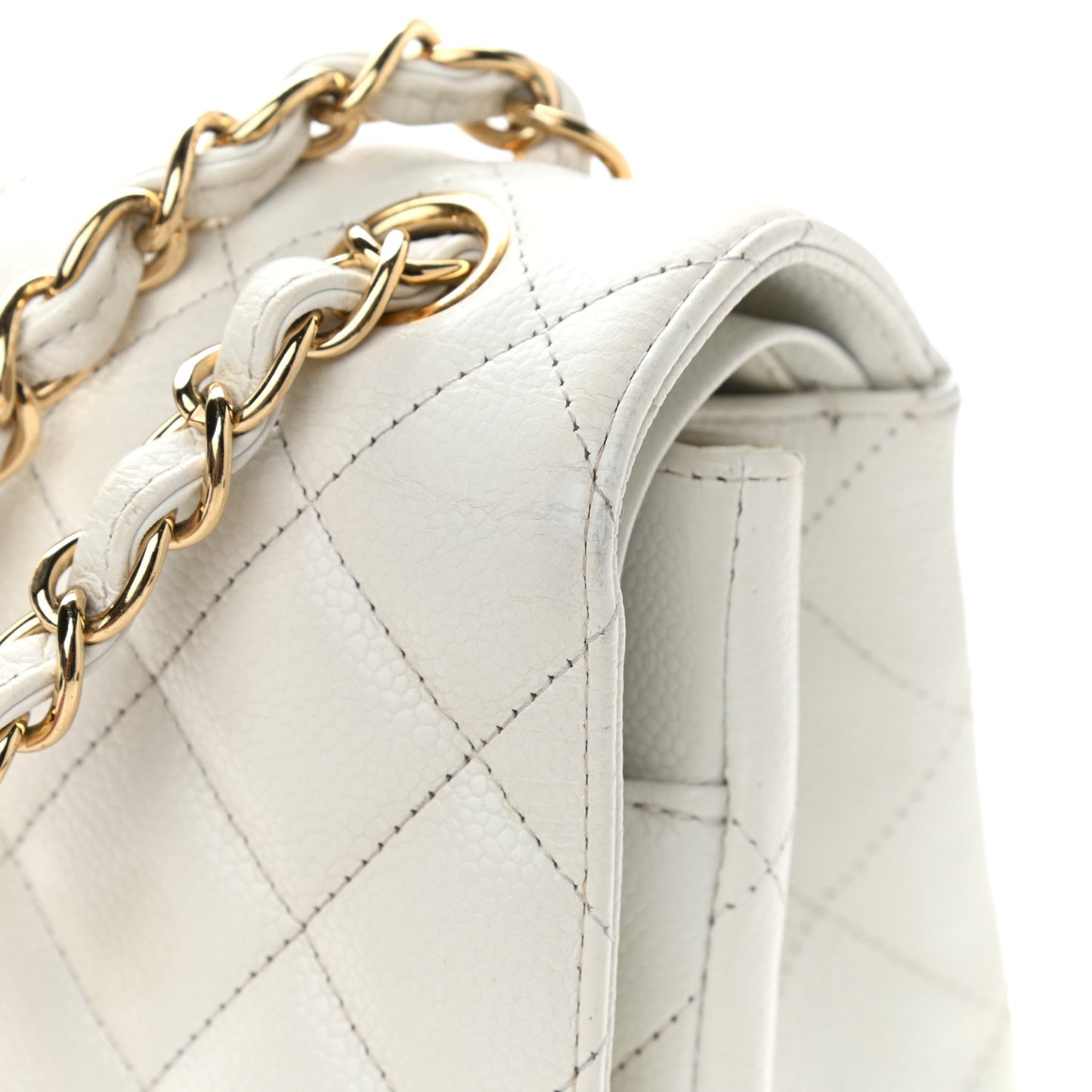 Caviar Quilted Jumbo Double Flap White