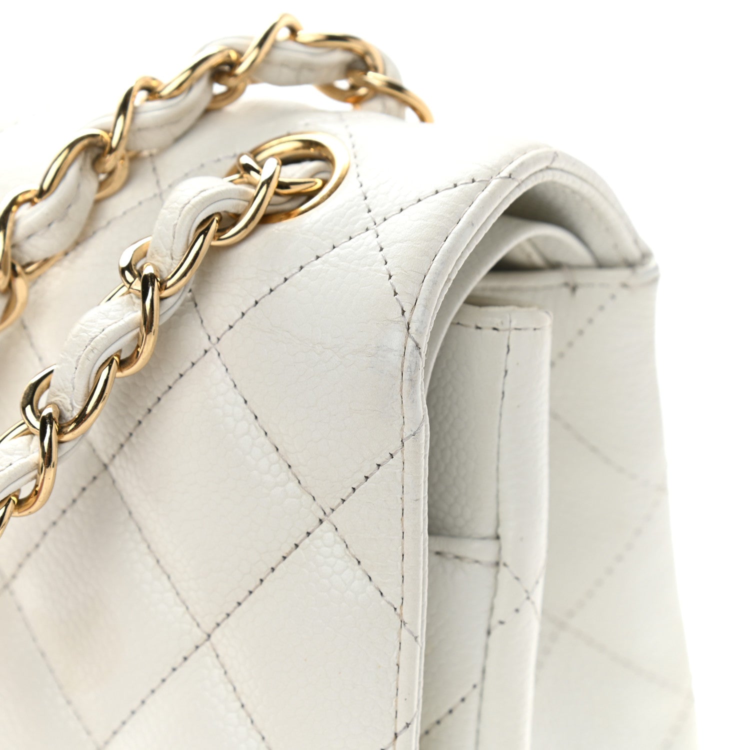 Chanel Caviar Quilted Jumbo Double Flap White 14 of 16
