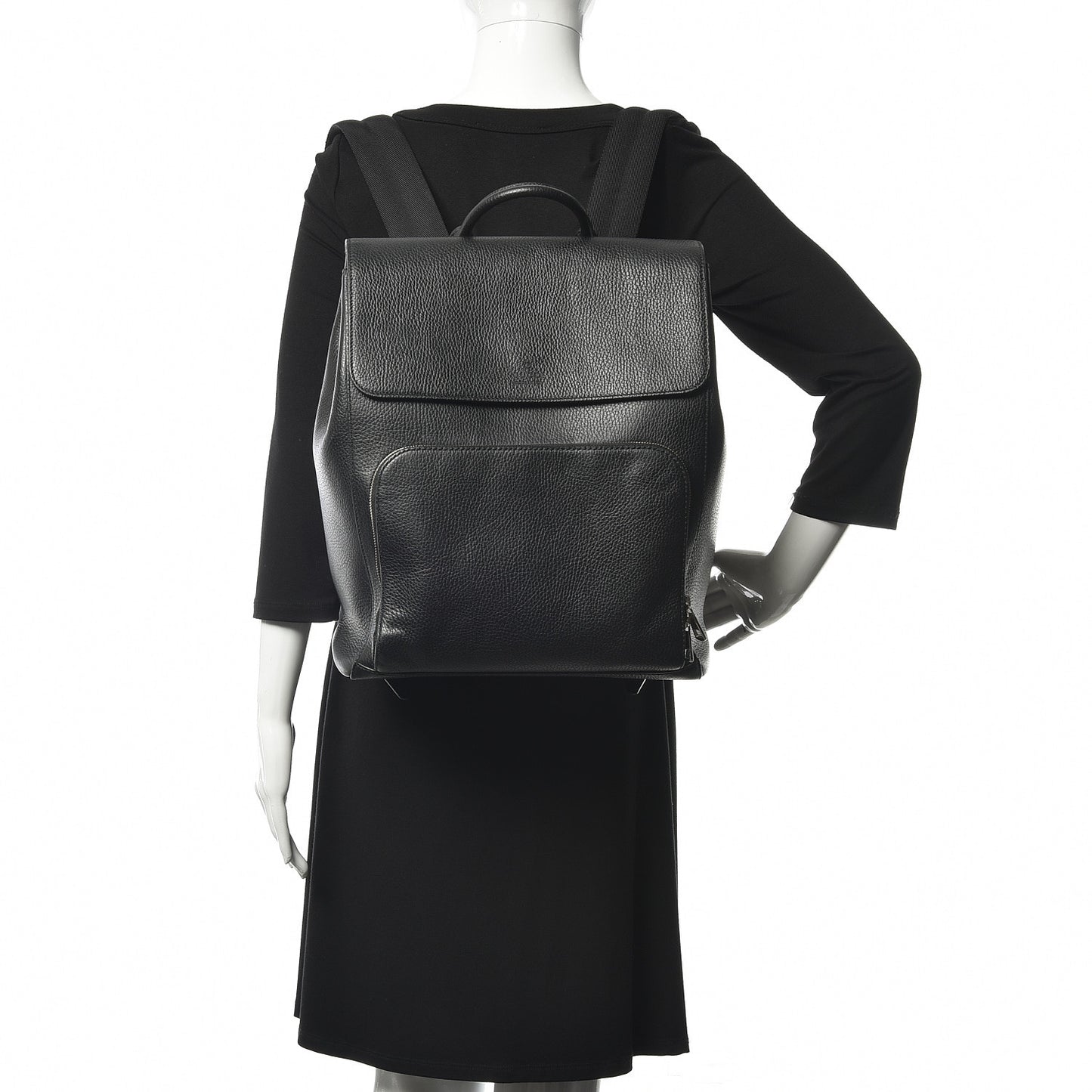 Pebbled Calfskin Chain Backpack Black