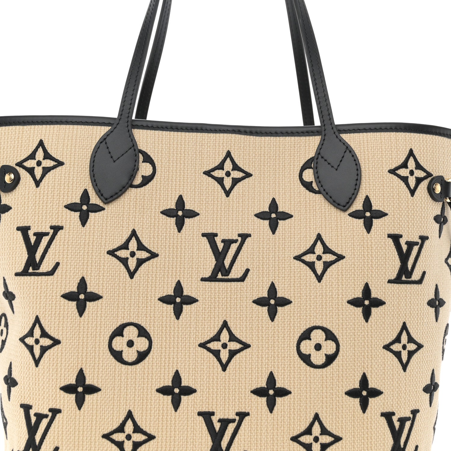 Louis Vuitton Cotton Monogram Embroidered Neverfull MM Beige Black 8 of 10