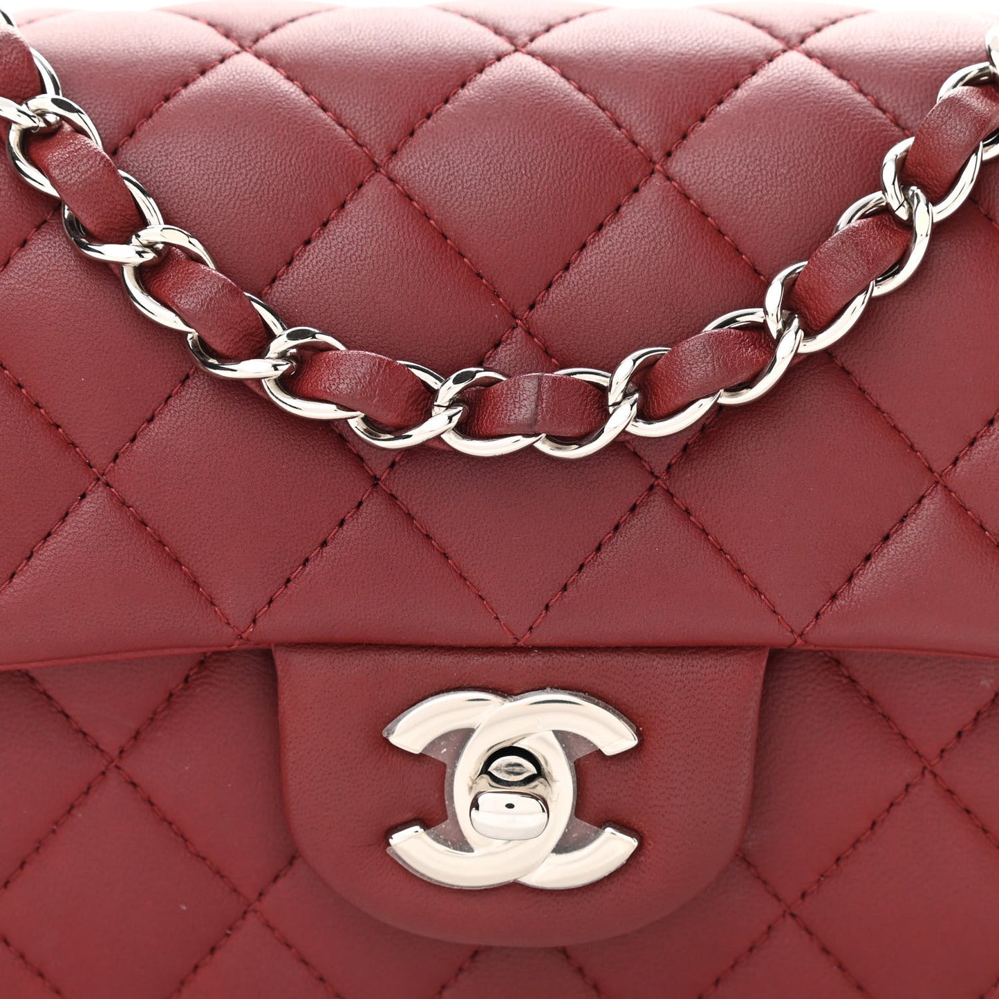 Lambskin Quilted Mini Rectangular Flap Burgundy