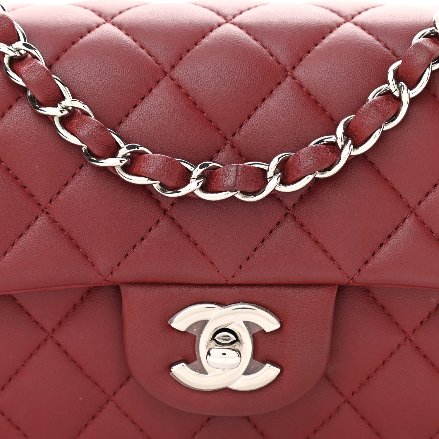 Chanel Lambskin Quilted Mini Rectangular Flap Burgundy 8 of 11