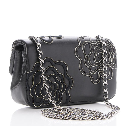 Chanel Lambskin Studded Camellia Embroidered Mini Rectangular Flap Black 3 of 13