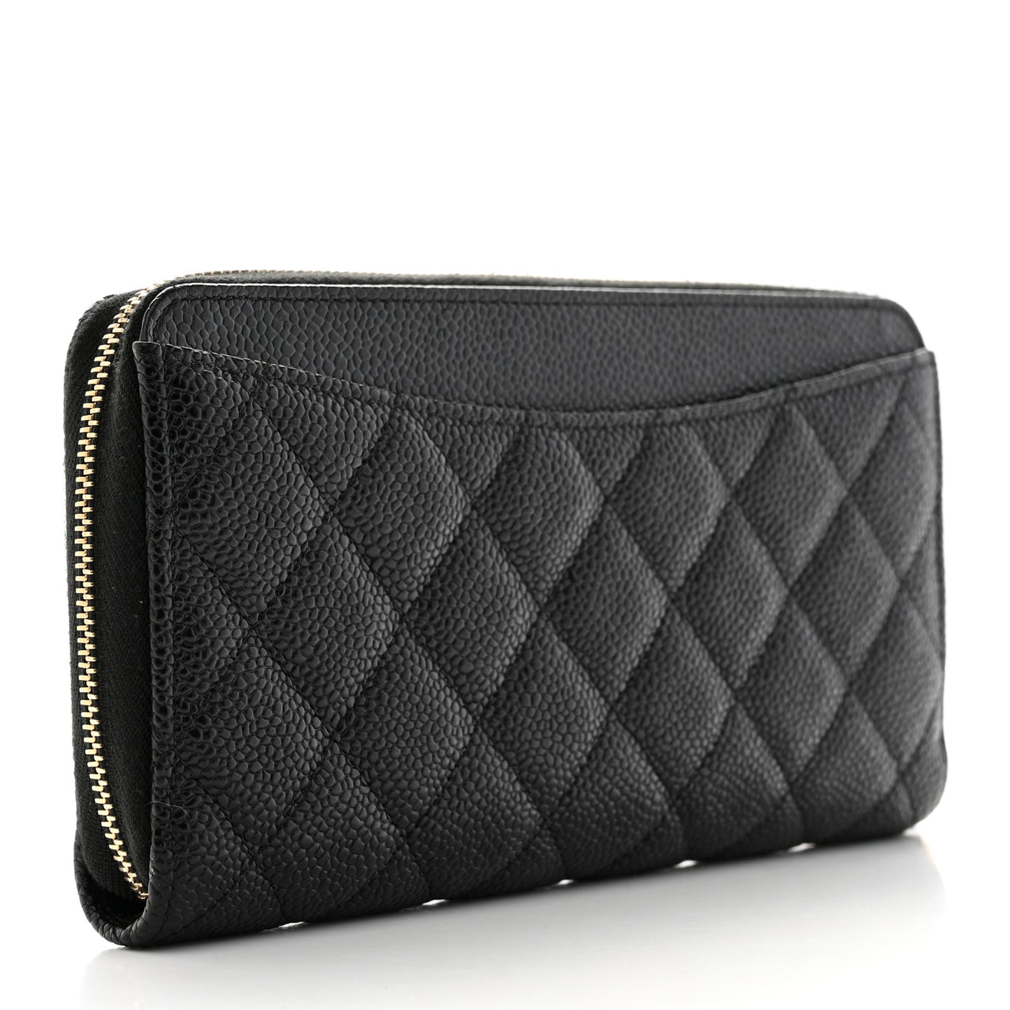 Caviar Quilted Large Gusset Zip Around Wallet Black