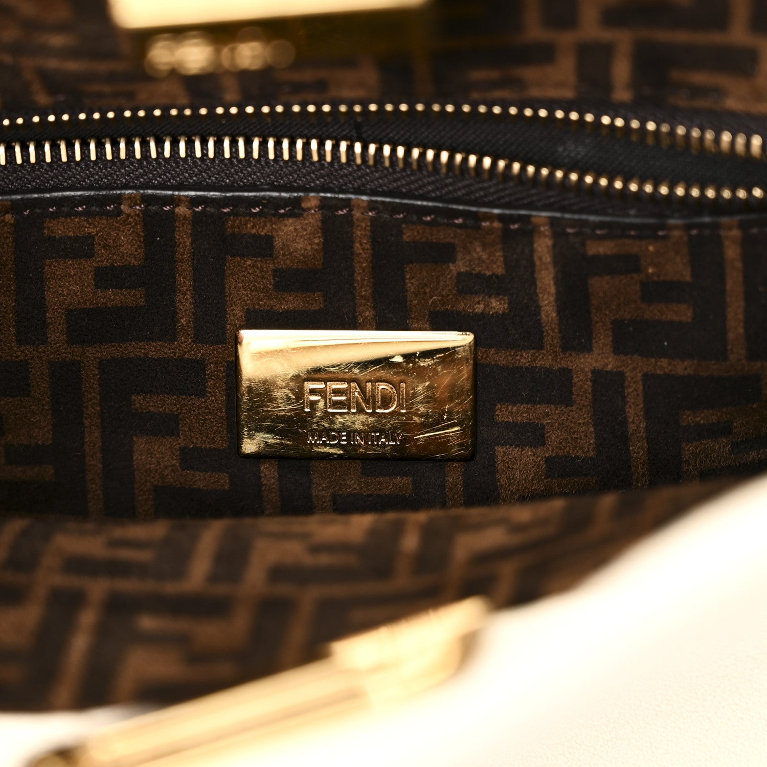 Fendi Vitello Seta Suede FF Mini Peekaboo Iconic Satchel  Uovo Sigaro Marrone 7 of 10