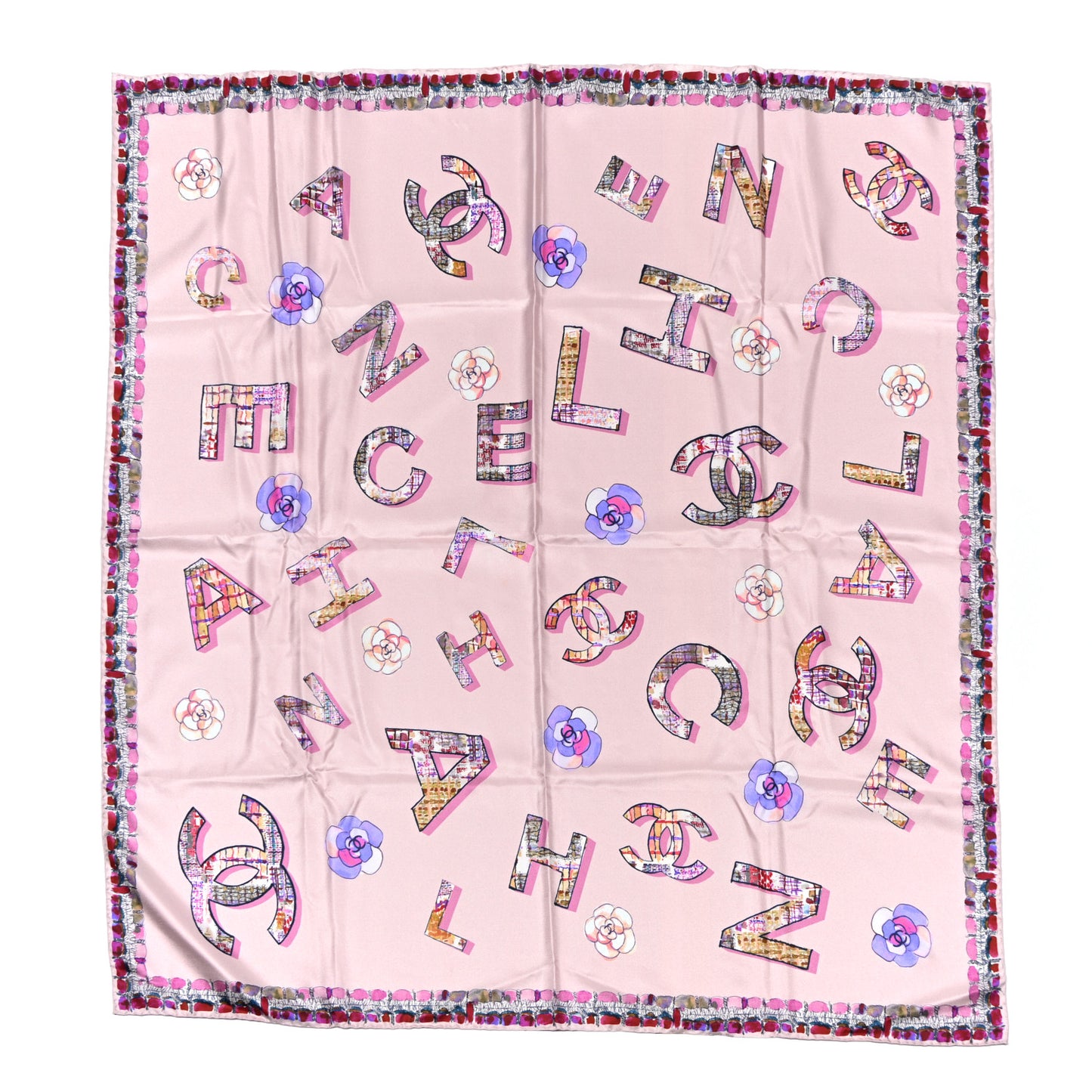 Silk CC Camellia Square Scarf Pink Multicolor