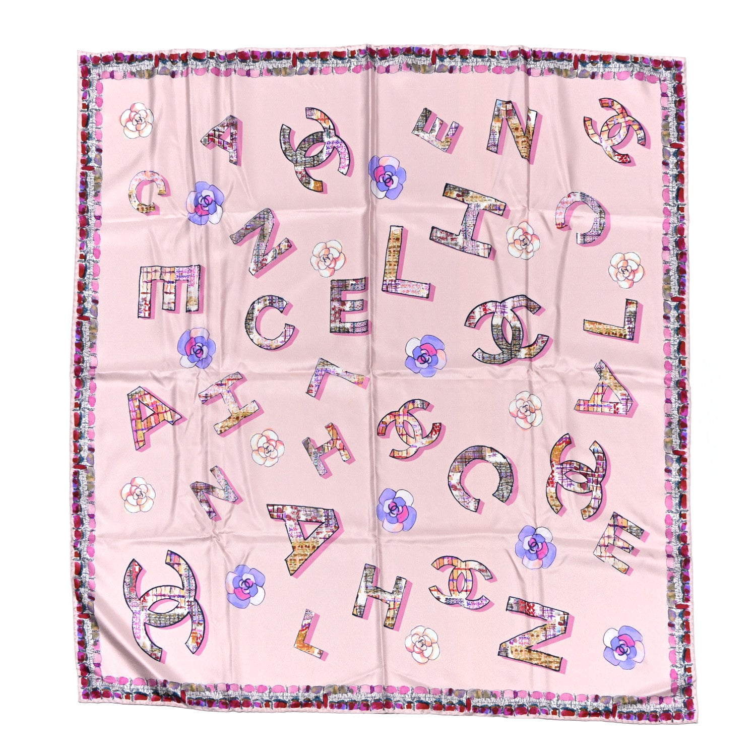 Chanel Silk CC Camellia Square Scarf Pink Multicolor 1 of 5