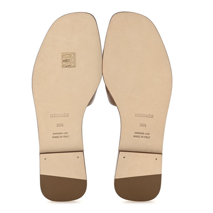 Hermes Box Calfskin Oran Sandals 39.5 Gold 6 of 9