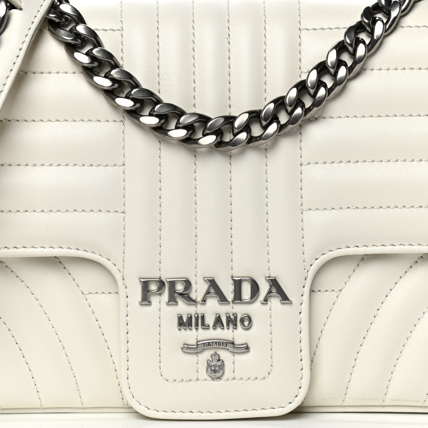 Soft Calfskin Impunture Diagramme Medium Chain Flap Shoulder Bag White