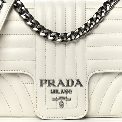 Prada Soft Calfskin Impunture Diagramme Medium Chain Flap Shoulder Bag White 10 of 12