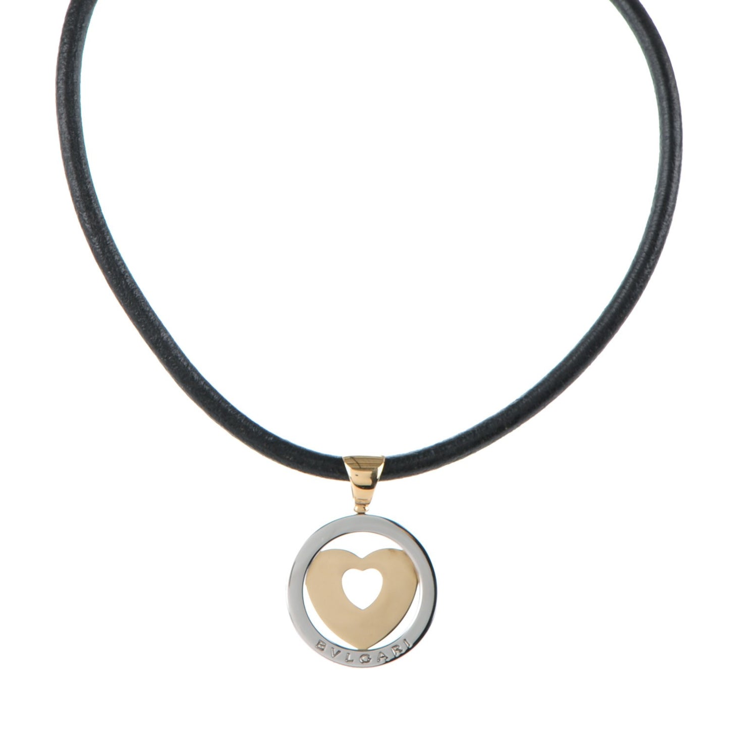 18K Yellow Gold Stainless Steel Heart Cord Pendant Necklace