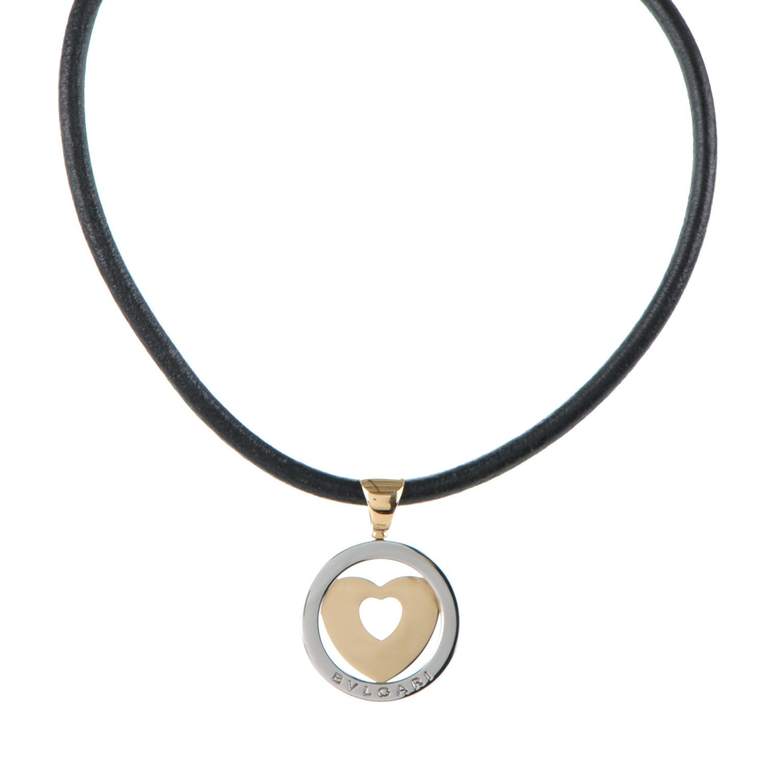 Bulgari 18K Yellow Gold Stainless Steel Heart Cord Pendant Necklace 1 of 5