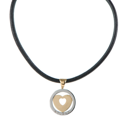 Bulgari 18K Yellow Gold Stainless Steel Heart Cord Pendant Necklace 1 of 5