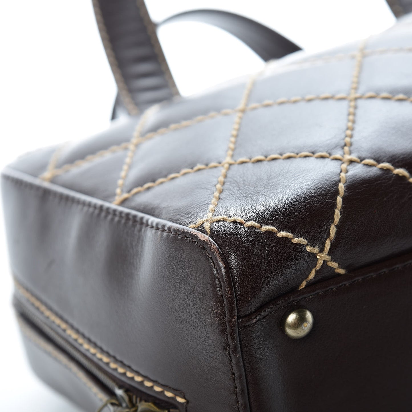 Calfskin Wild Stitch Top Handle Bag Brown