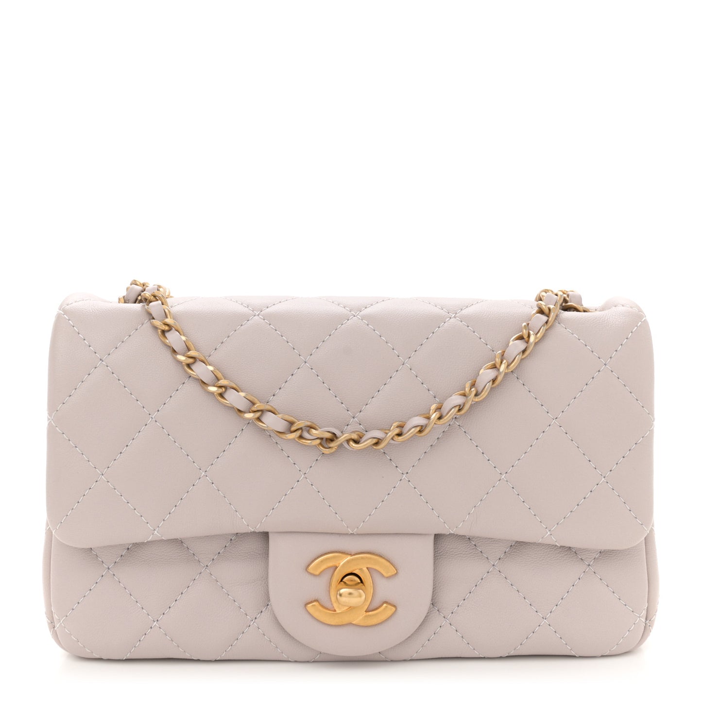 Lambskin Quilted Mini Rectangular Pearl Crush Flap Grey